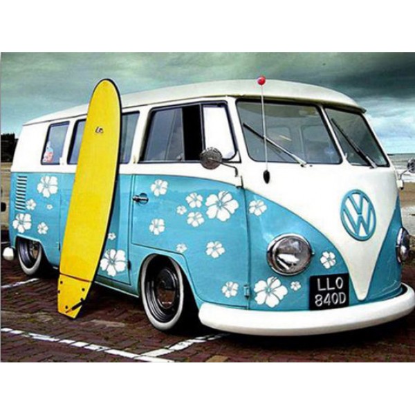 Scenes Blue Bus With Surfboard Diamond Art