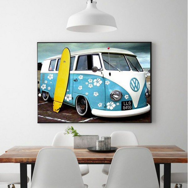 Scenes Blue Bus With Surfboard Diamond Art