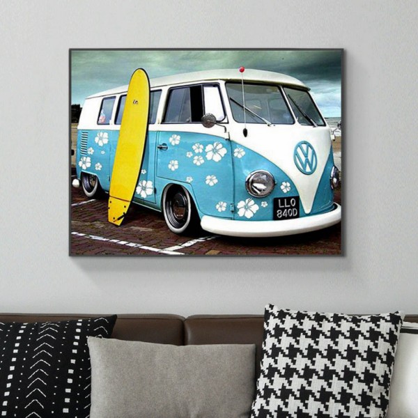 Scenes Blue Bus With Surfboard Diamond Art