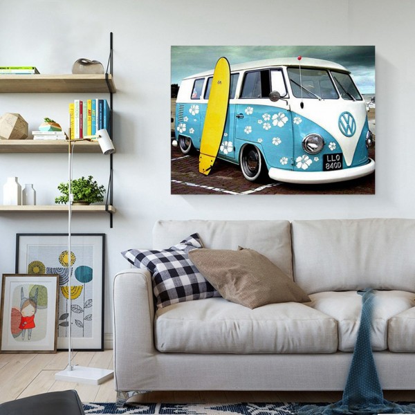 Scenes Blue Bus With Surfboard Diamond Art