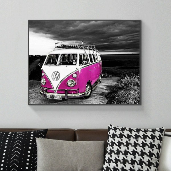 Scenes A Pink Bus Under A Gray Sky Diamond Art