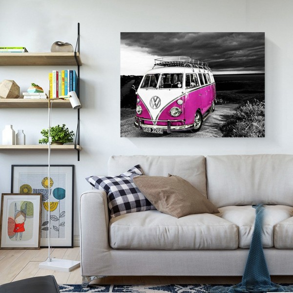 Scenes A Pink Bus Under A Gray Sky Diamond Art
