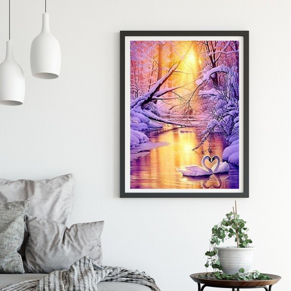 Scene Snow Swan Lake Diamond Art