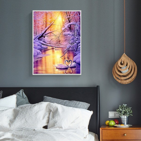 Scene Snow Swan Lake Diamond Art