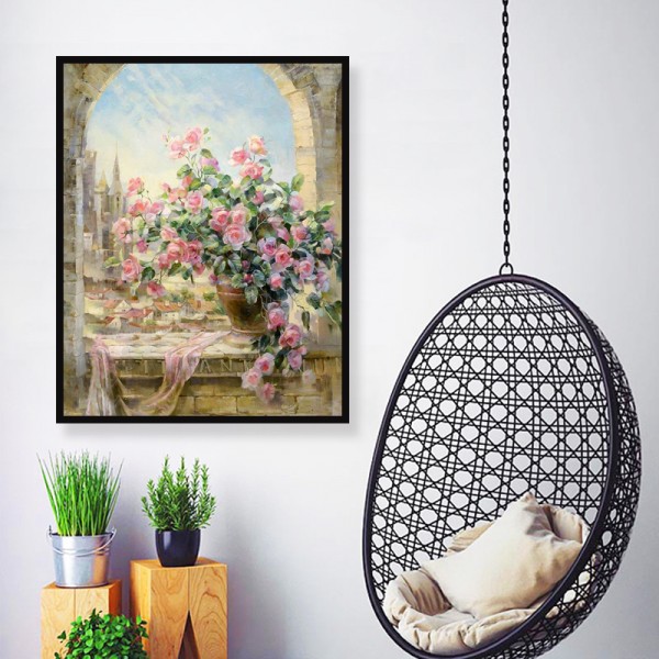Scene Rose Flower On The City Wall Diamond Art