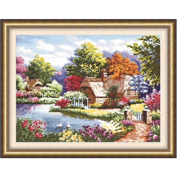 Scene Hut Under The Mountains And Rivers Diamond Art