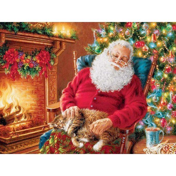 Festive Santa Claus By The Fire Diamond Art