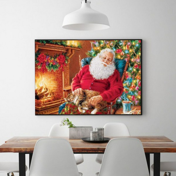 Festive Santa Claus By The Fire Diamond Art