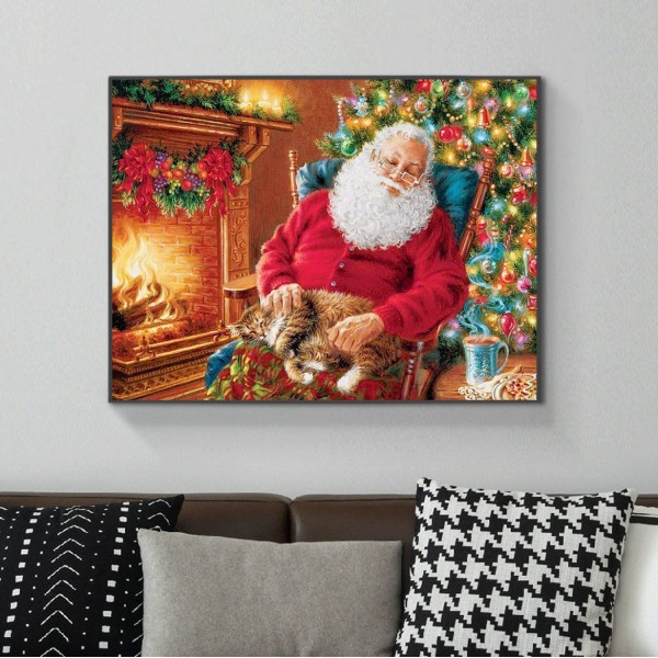 Festive Santa Claus By The Fire Diamond Art