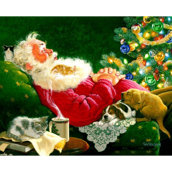 Festive Old Man Resting By The Christmas Tree Diamond Art