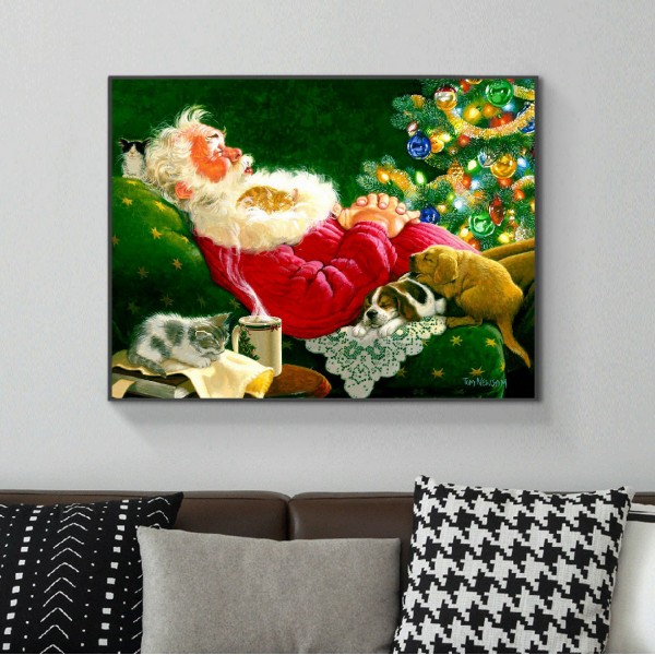 Festive Old Man Resting By The Christmas Tree Diamond Art
