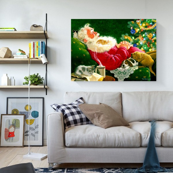 Festive Old Man Resting By The Christmas Tree Diamond Art