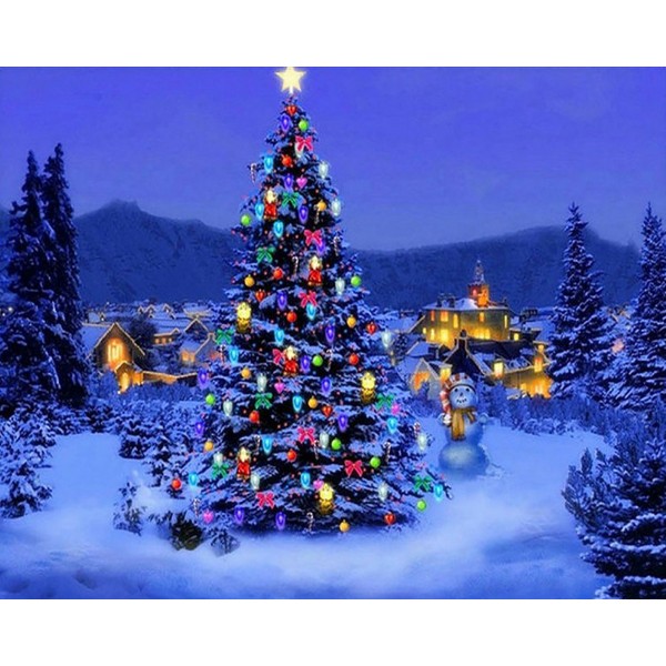Festive Christmas Tree In The Snow Diamond Art
