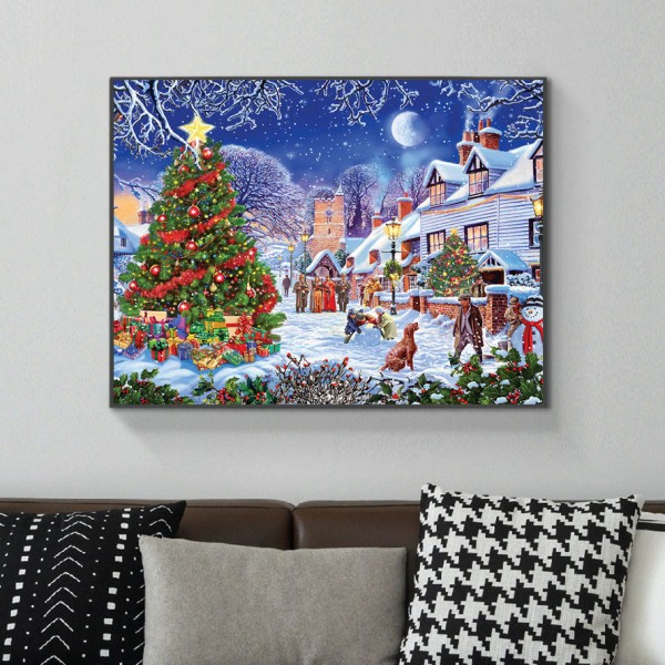 Festive Christmas Tree In The Snow Diamond Art