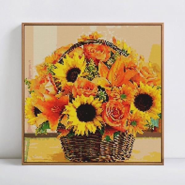 Flowers Beautiful Sunflowers & Roses Basket Square Diamonds
