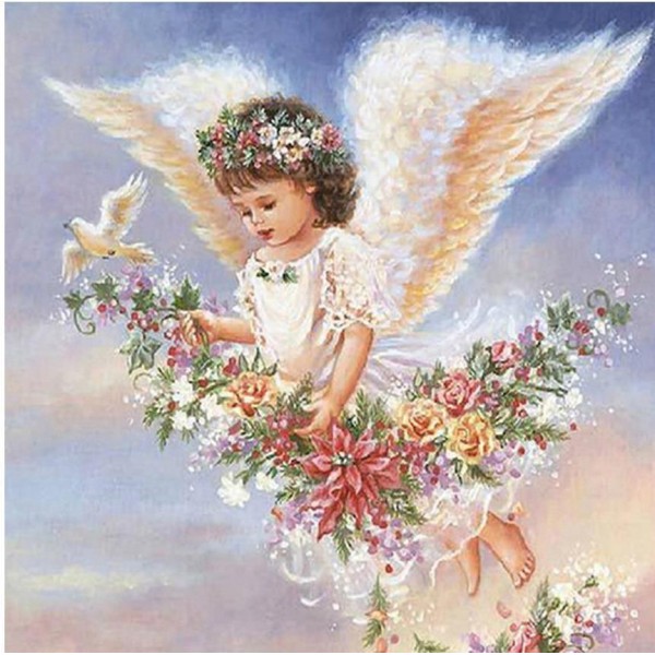 Birds Flowers People Adorable Flaying Angel Diamond Painting Kit Square