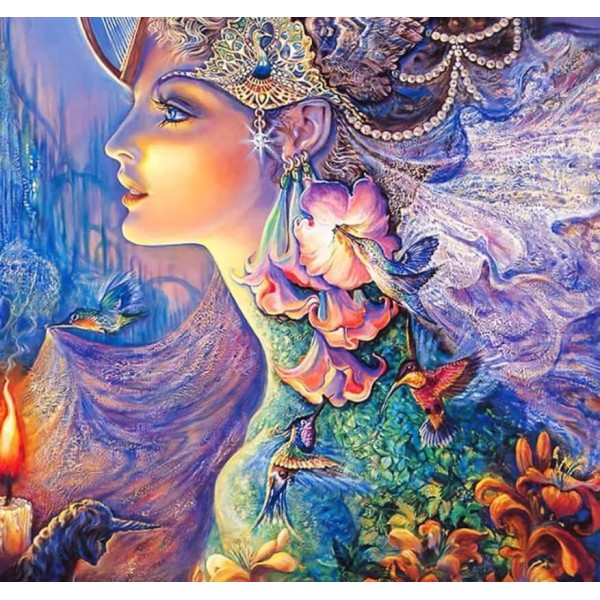 Birds Flowers Fantasy Girl – Abstract Diamond Art Kit