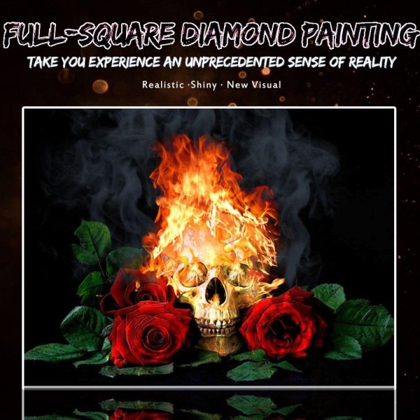 Best Skull & Rose With Fire Diamond Painting Square Diamonds