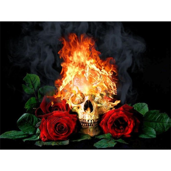 Best Skull & Rose With Fire Diamond Painting Square Diamonds