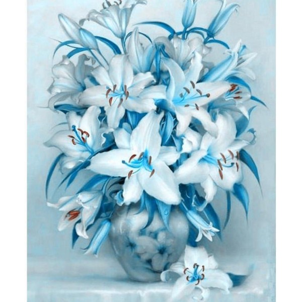 Square Graceful White & Blue Flowers Painting Kit Diamonds