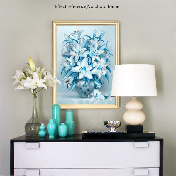 Square Graceful White & Blue Flowers Painting Kit Diamonds
