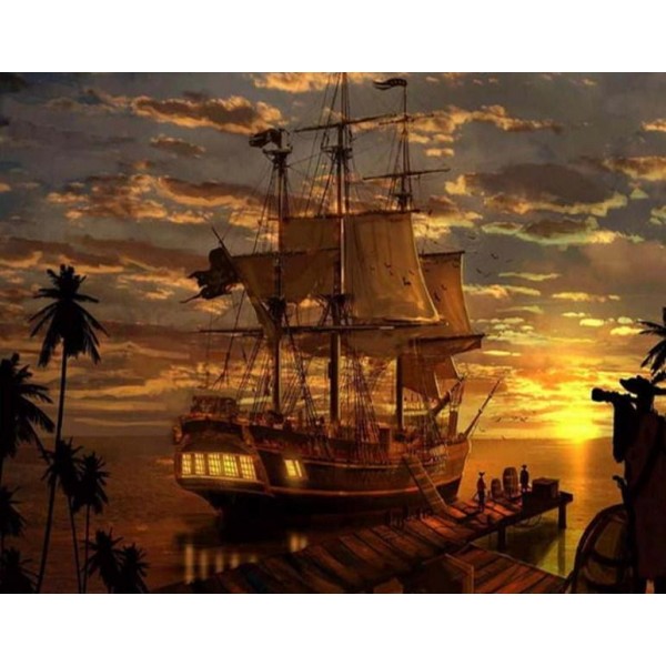 Sea & Rivers Sunset Pirates Ship Diamond Art Kit
