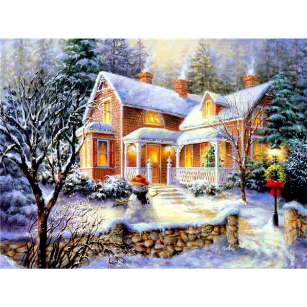 Landscape Beautiful Snowfall Painting – Diamond Art Square Diamonds