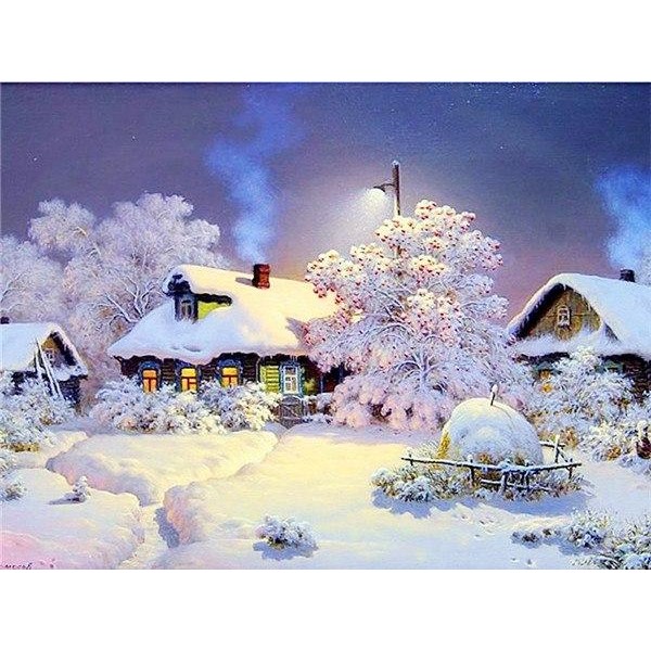 Landscape Beautiful Snowfall Painting – Diamond Art Square Diamonds