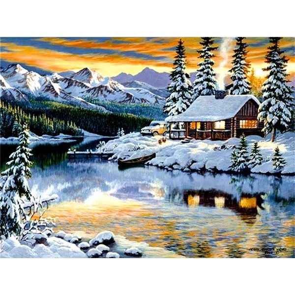 Landscape Beautiful Snowfall Painting – Diamond Art Square Diamonds
