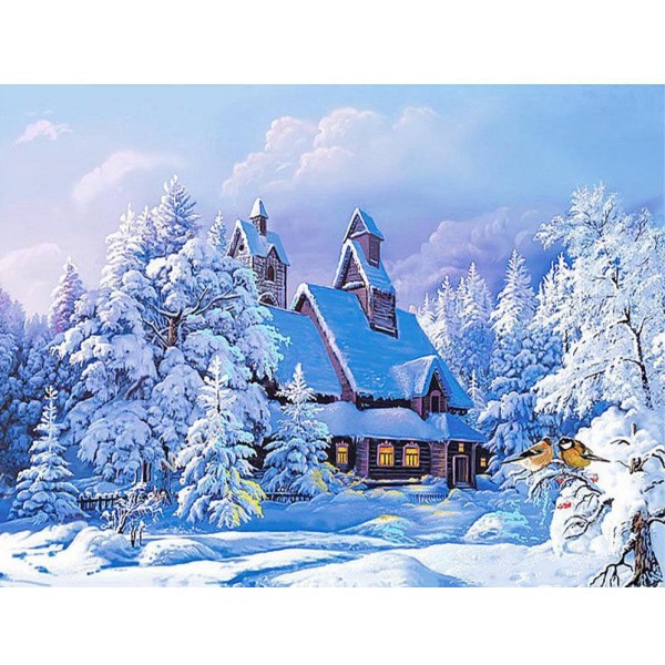 Landscape Beautiful Snowfall Painting – Diamond Art Square Diamonds
