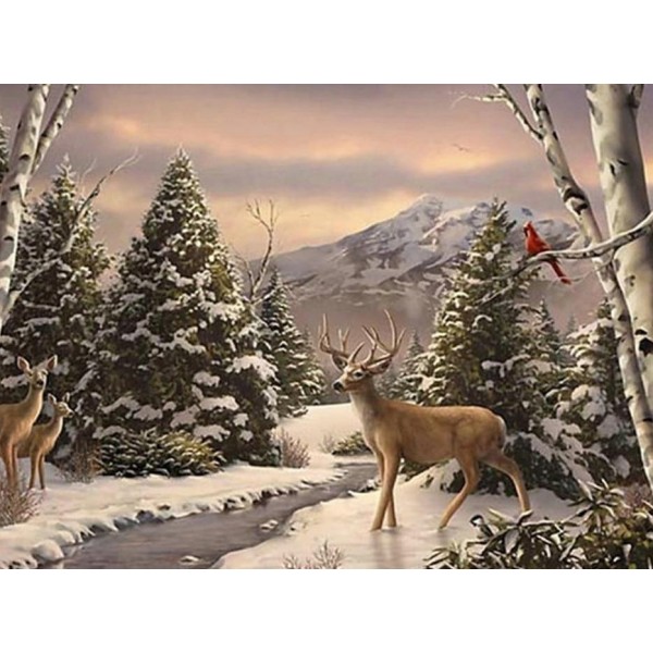 Custom  Diamond Art Painting Kits Beautiful Deer On Snow Diamond Painting