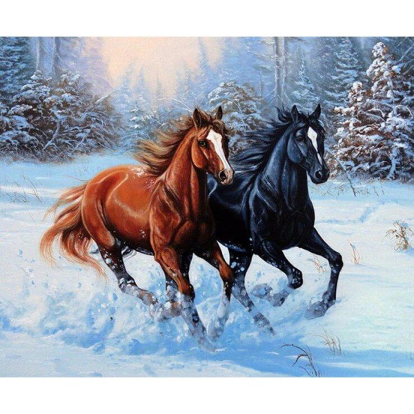 Winter Animals Black & Brown Horses – Paint with Diamonds