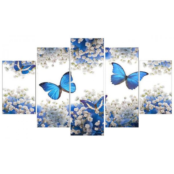 Flowers Butterflies 5 Piece Square Diamonds Paintings For Your Wall