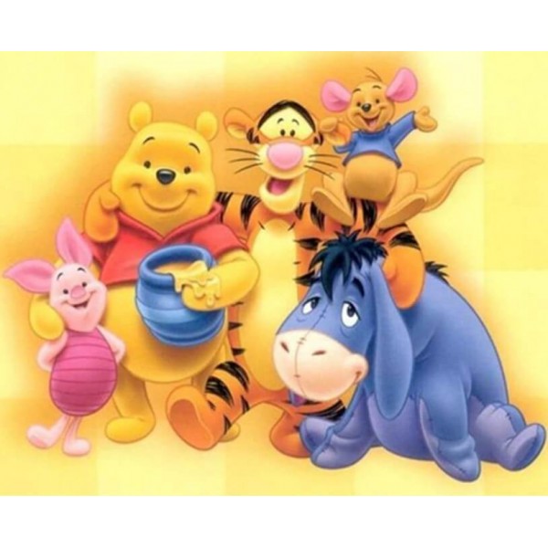 Cartoon Disney Pooh Eating Honey With Friends