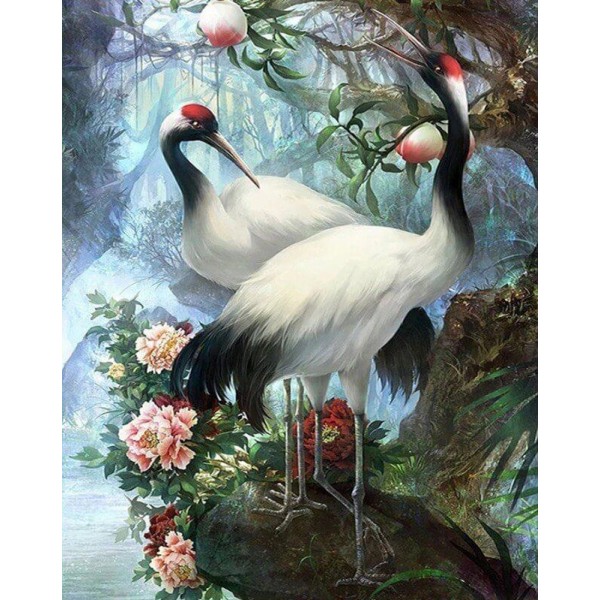 Birds Flowers & Red Crowned Crane In The Forest