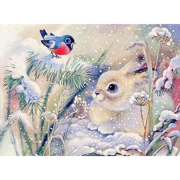 Animal Diamond Painting Adorable Little Rabbit & Sparrow Painting Kit