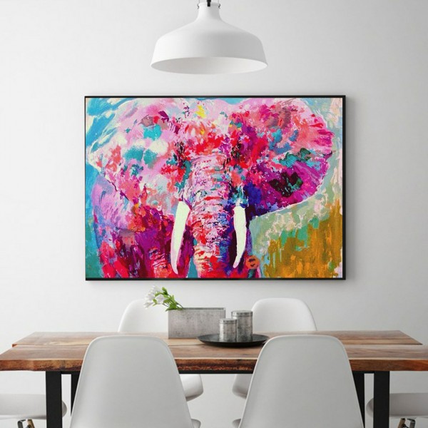Animal Colorful Pink Elephant Diamond Art