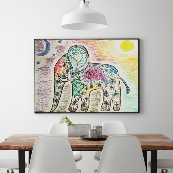 Animal Colorful Elephants In The Eyes Of Children Diamond Art