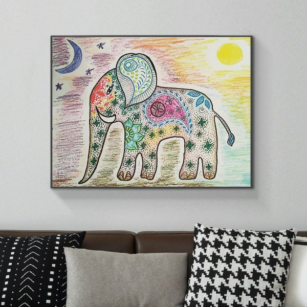 Animal Colorful Elephants In The Eyes Of Children Diamond Art