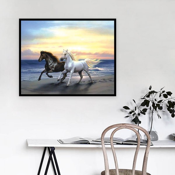 Animal Black Horse And White Horse Complement Each Other Diamond Art