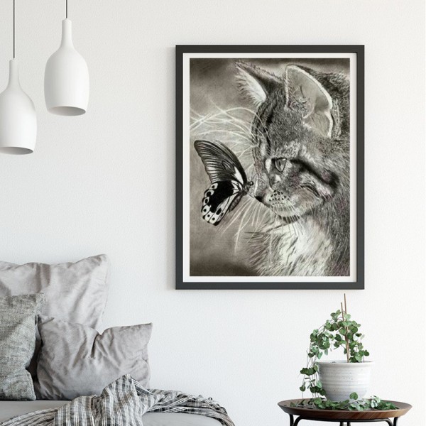 Animal Cat And Butterfly Diamond Art