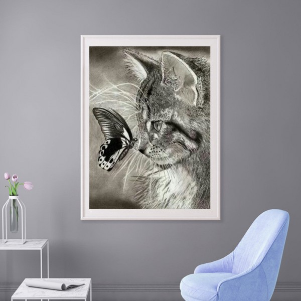 Animal Cat And Butterfly Diamond Art