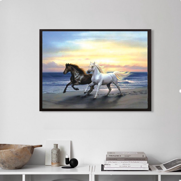 Animal Black Horse And White Horse Complement Each Other Diamond Art