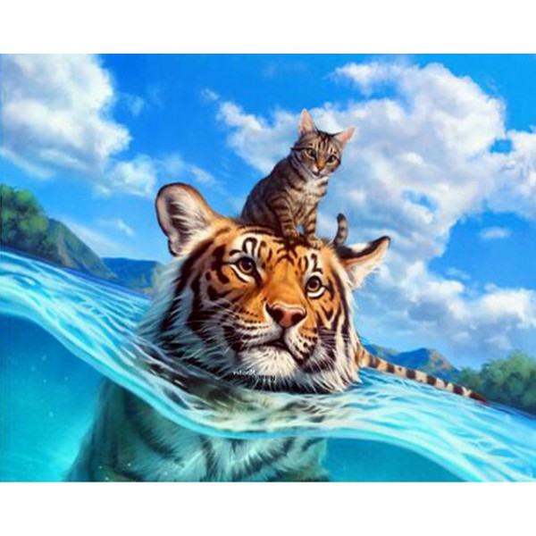 Animal A Tiger Who Saved The Cat Diamond Art