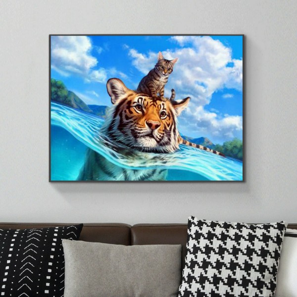 Animal A Tiger Who Saved The Cat Diamond Art