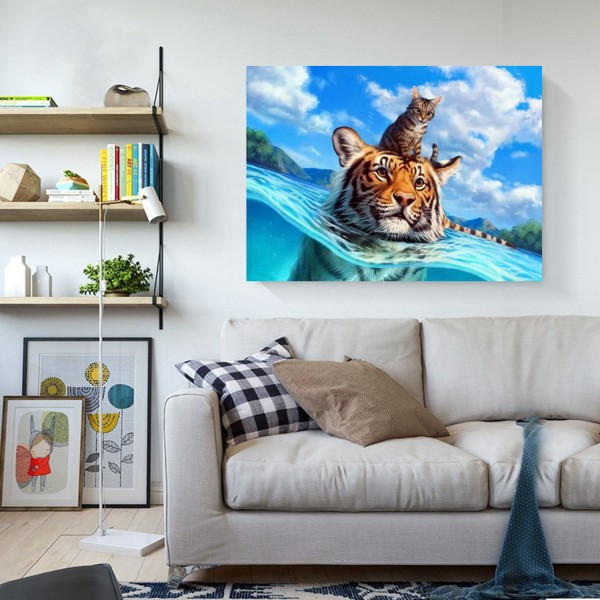 Animal A Tiger Who Saved The Cat Diamond Art