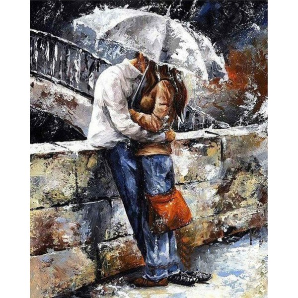 Love & Romance A Pair Of Lovers Under An Umbrella Diamond Art
