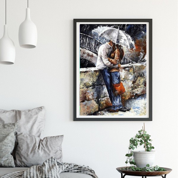 Love & Romance A Pair Of Lovers Under An Umbrella Diamond Art