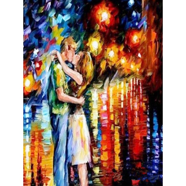 Love & Romance A Couple In The Rainy Night Diamond Art