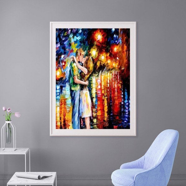 Love & Romance A Couple In The Rainy Night Diamond Art